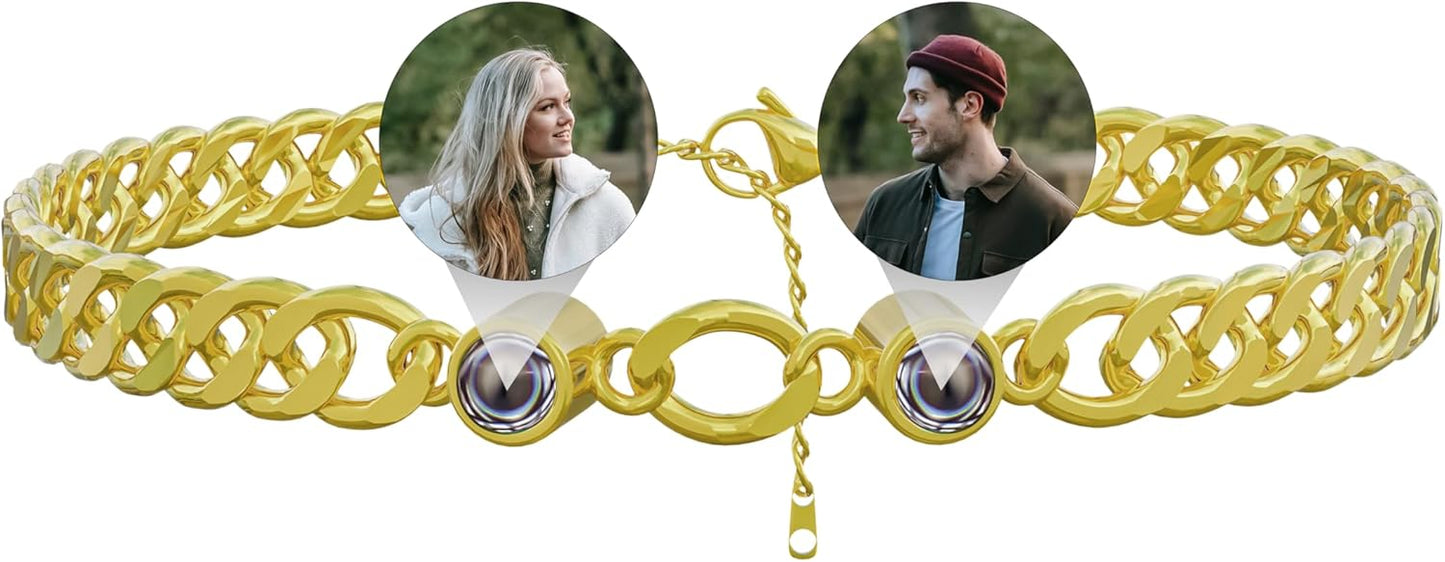 EMIRISTIC Custom Photo Bracelet - Personalized Picture Natural Stone Cuban Chain Bracelet - Any Special Day Gifts