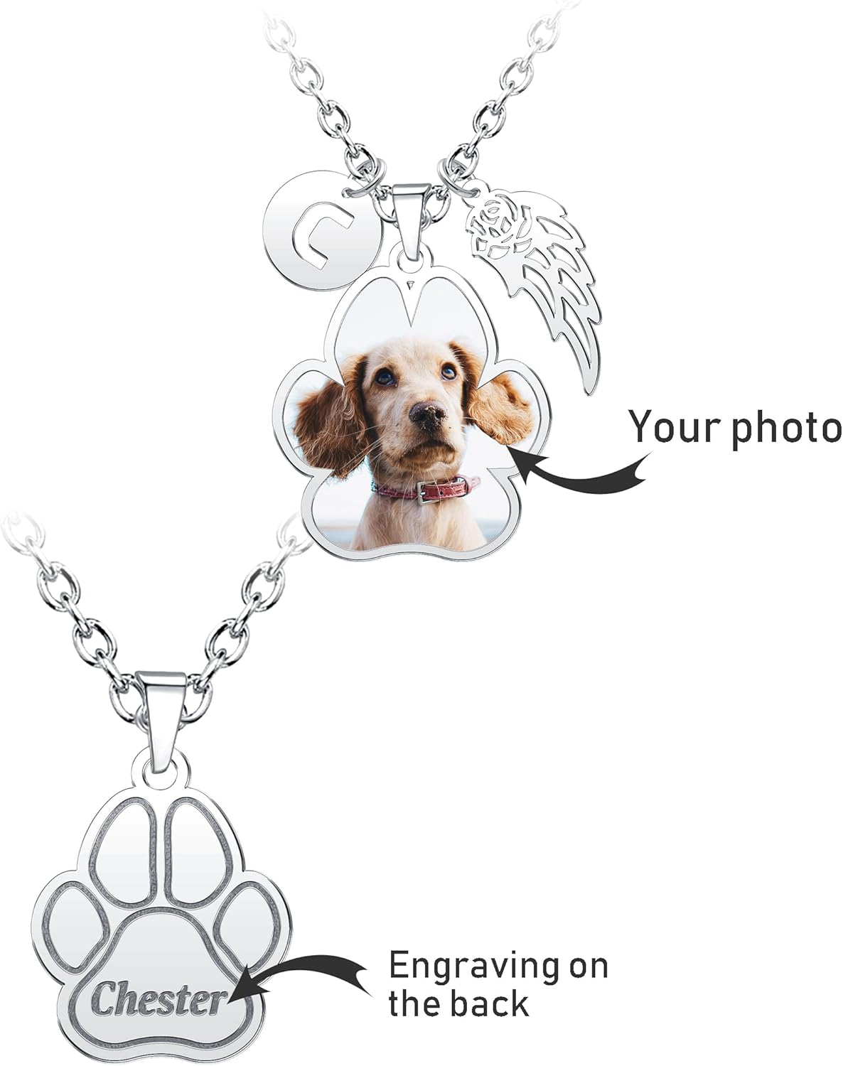 CharmSStory Personalized Photo Necklaces Custom Engraved Name Necklace Memory Keepsake Picture Necklace Pendant Customized Gifts for Women Men