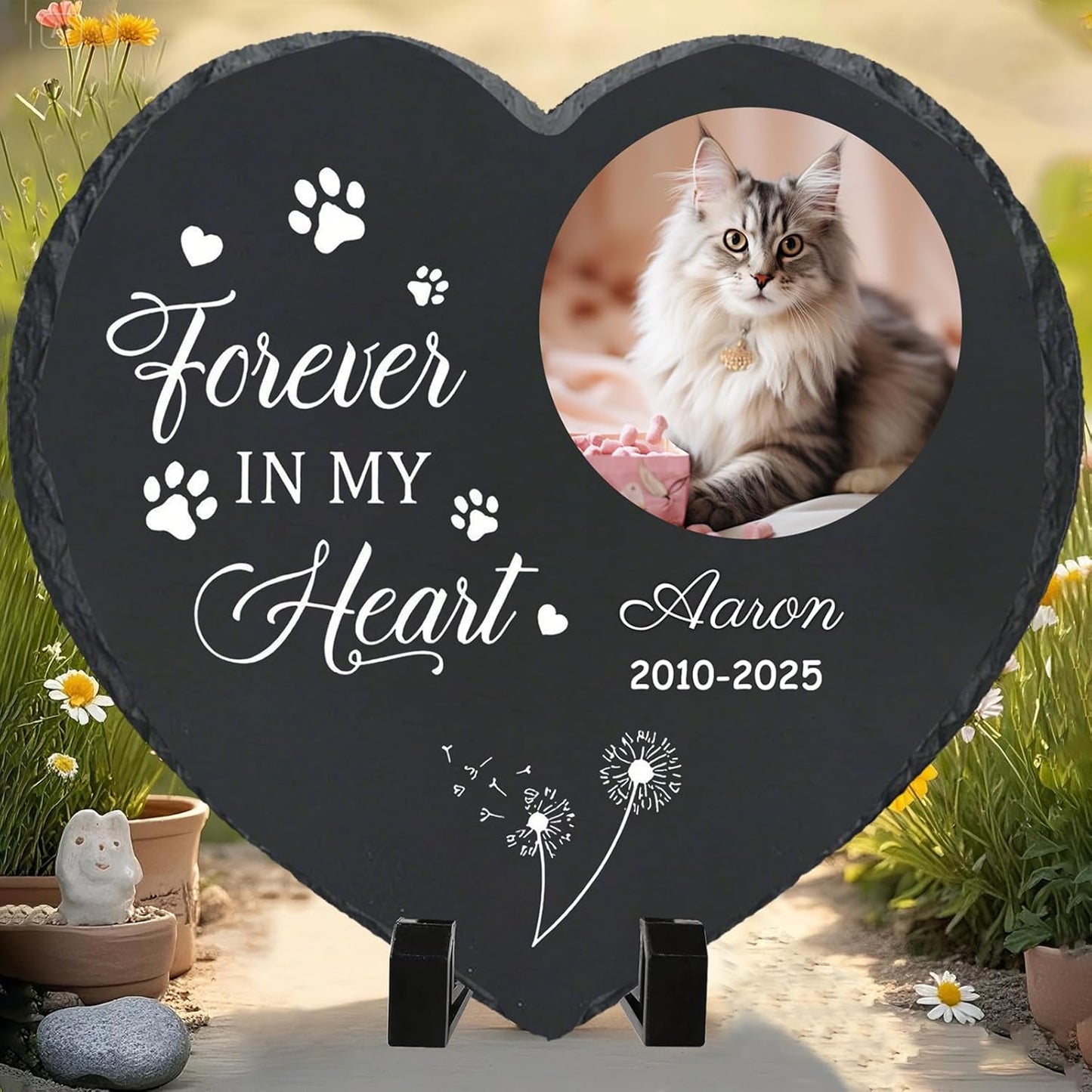 Personalized Pet Memorial Stone - Heart-Shaped Custom Cat Grave Marker with Engraved Name & Photo - Pest Grave Stone for Remembrance Dog/Cat Passing Away Sympathy Gifts (Style B)