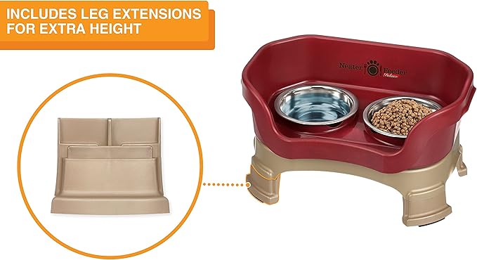 Neater Feeder Deluxe Mess Proof Cat Bowls Elevated for All Breeds – Made in USA – No Spill Raised Cat Bowls for Indoor Cats w/Leg Extensions – Stainless Steel Cat Food and Water Bowl Set - Red