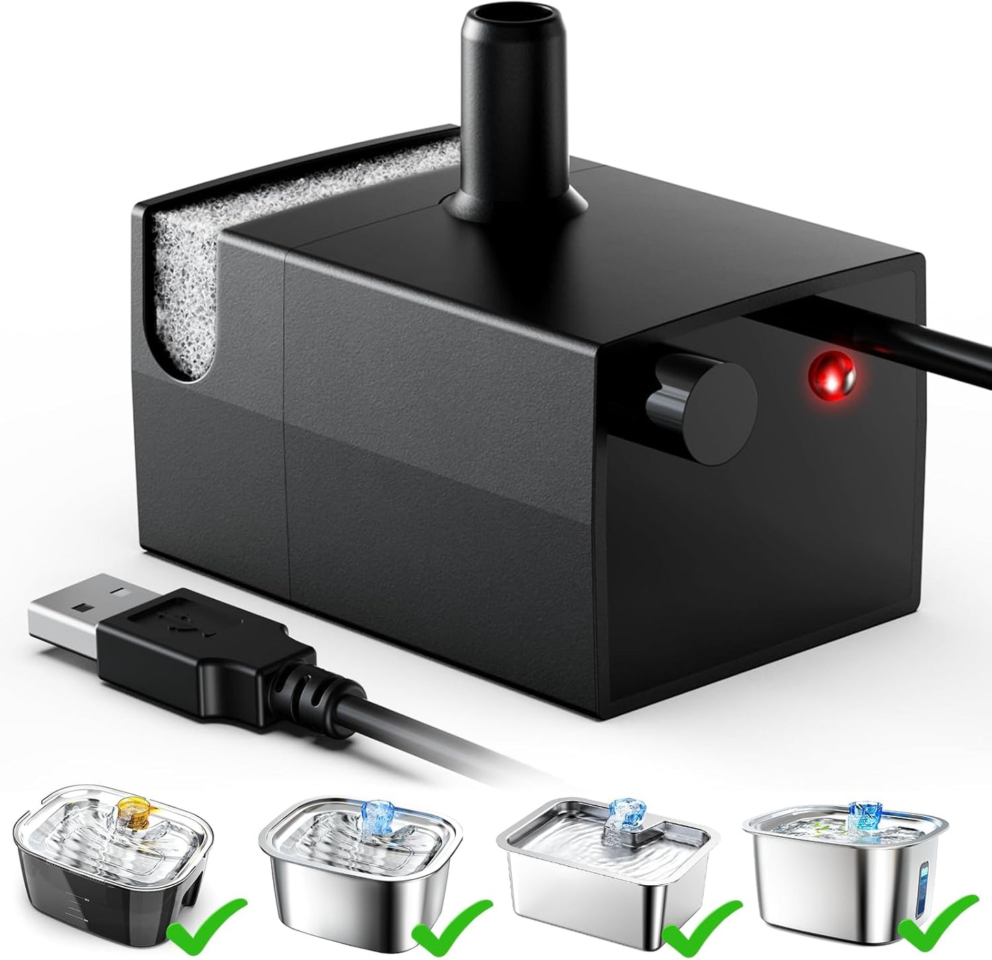 Dog Water Fountain Pump Replacement for 3 Gal Stainless Steel Large Pet Fountain Dispenser, Replacement Water Pump for Large Dogs for D2341, D2322, D2223, D2419, Easy to Clean & Quiet & Powerful