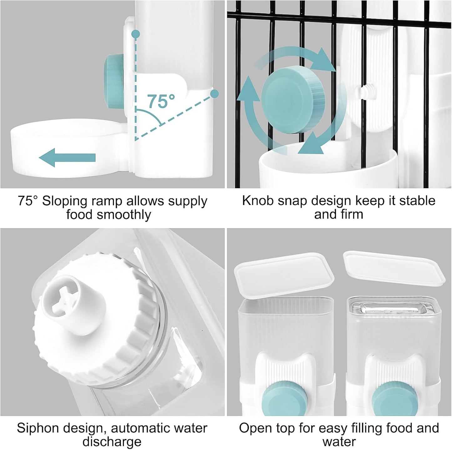 Automatic Cat Feeder and Water Dispenser, ShineMe 35oz Auto Gravity Feeder Hanging Food and Water Bowls for Small Pets, Cats, Kitten, Dogs, Rabbits, Ferrets (Blue)