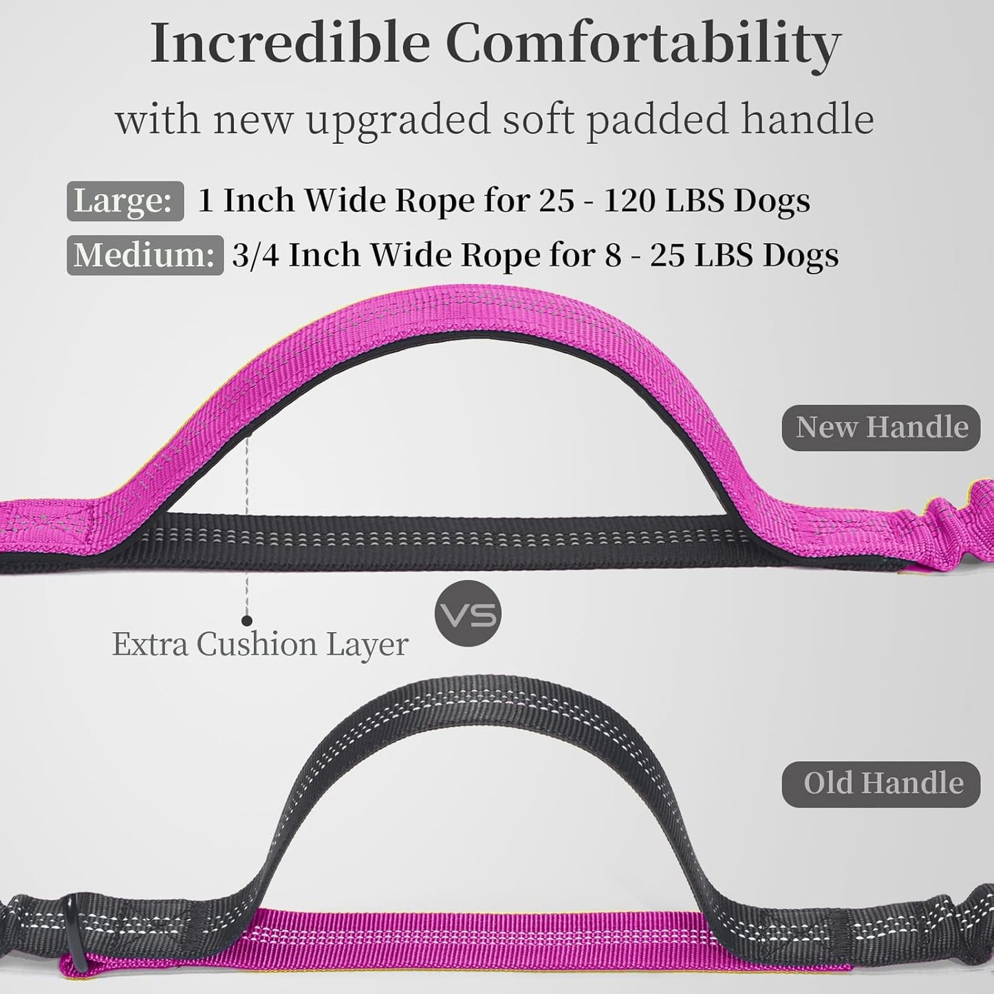 iYoShop Hands Free Dog Leash with Zipper Pouch, Dual Padded Handles and Durable Bungee for Walking, Jogging and Running Your Dog (Large, 25-120 lbs, Very Berry)