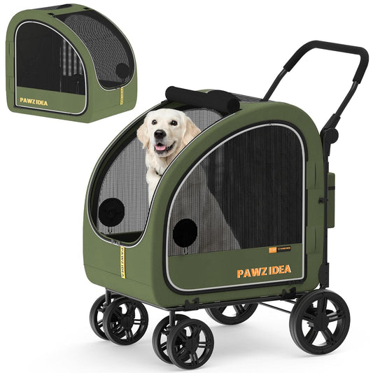 PAWZIDEA Large Dog Stroller with Detachable Carrier, Portable Dog Crate for Car Travel, Multiple Pet Strollers for Medium Dogs up to 80lbs, Adjustable Handle, All-Terrain 9” Wheels, Storage Organizer