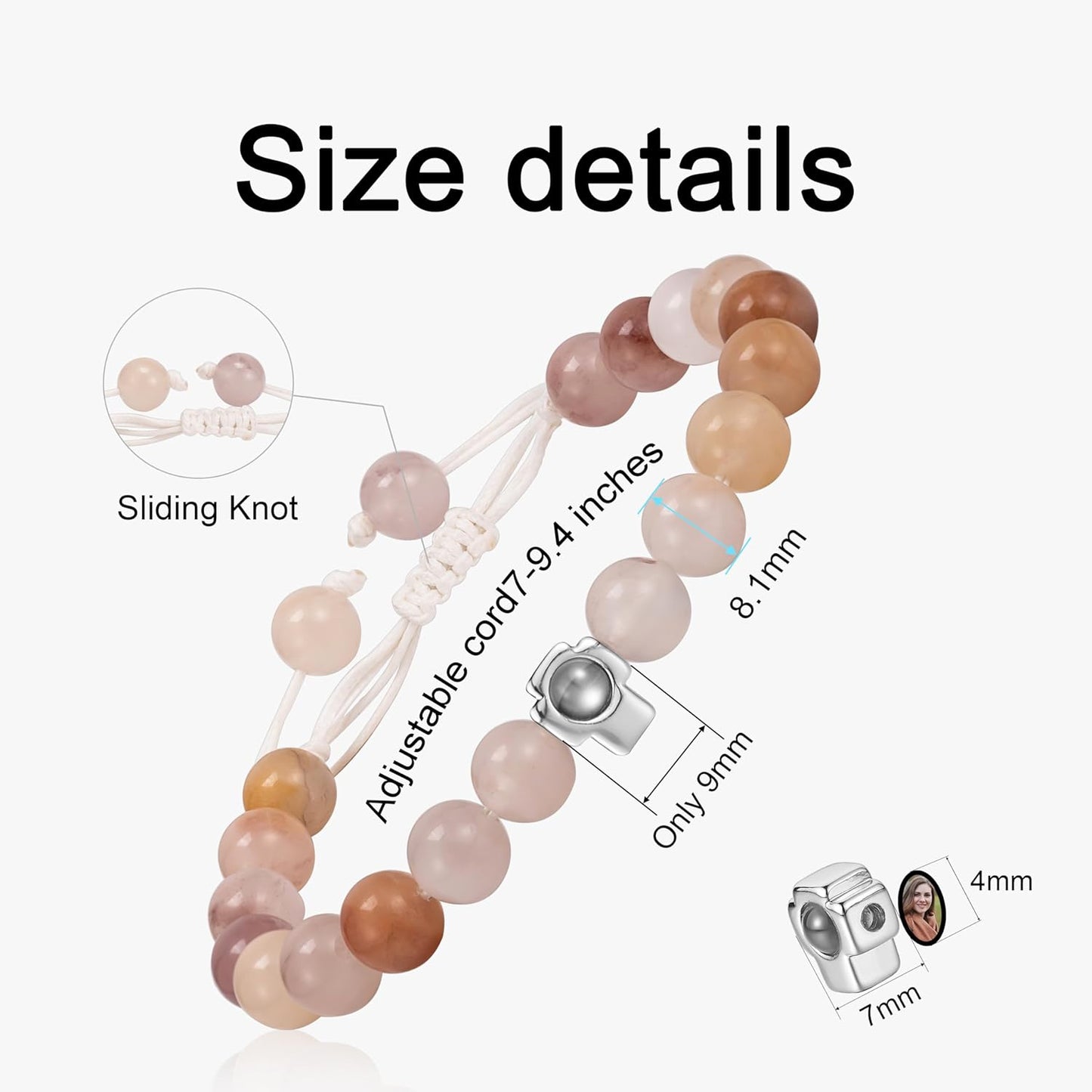 EMIRISTIC Custom Photo Bracelet - Personalized Picture Natural Stone Cuban Chain Bracelet - Any Special Day Gifts