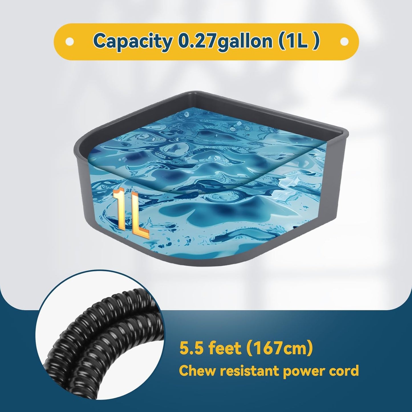 Namsan Heated Water Bowl for Cats Outdoor/Indoor, 1L Rabbit Thermal Bowls, Prevents Freezing, Hanging Heated Cage Bowl for Chicken, Birds, Small Dogs, Self-Assembly, Grey