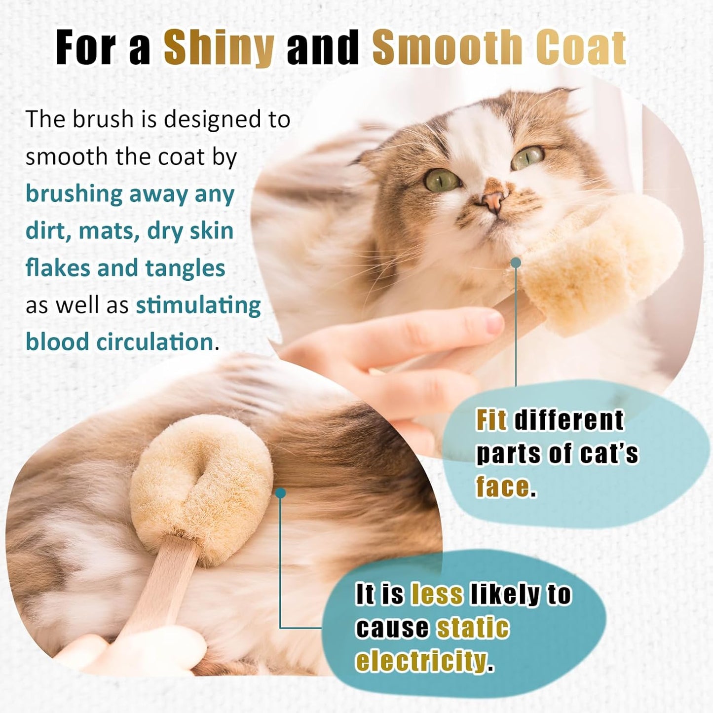 Cat Grooming Massage Tawashi Brush with Wood Handle Less Static Natural Sisal fiber Made in Japan (Type-B)