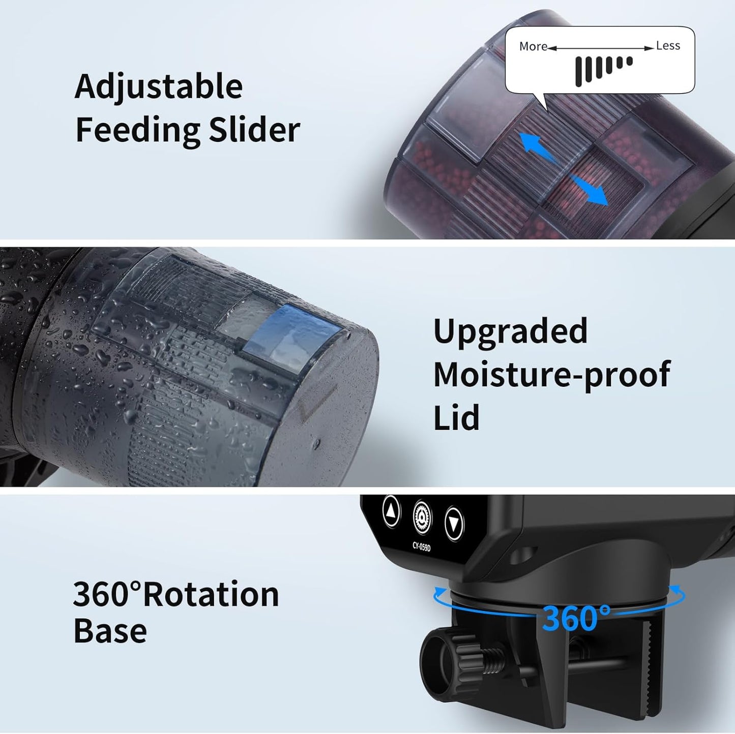 Automatic Fish Feeder Dispenser for Aquarium: Rechargeable Auto Feeders for Tank Turtle Pond Betta - 200ml Smart Food Feeding Timer Dispensers for Flake Pellet Vacation Weekend