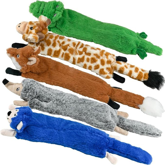 SHARLOVY Dog Squeaky Toys No Stuffing 5 Pack, Plush Crinkle Dog Toys for Large Breed, Durable Doggie Chew Cute Animals Puppy Toy for Teething