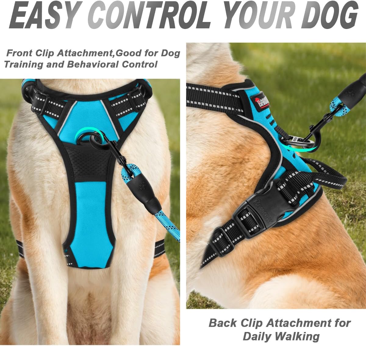 BARKBAY No Pull Dog Harness Front Clip Heavy Duty Reflective Easy Control Handle for Large Dog Walking(Blue,L)