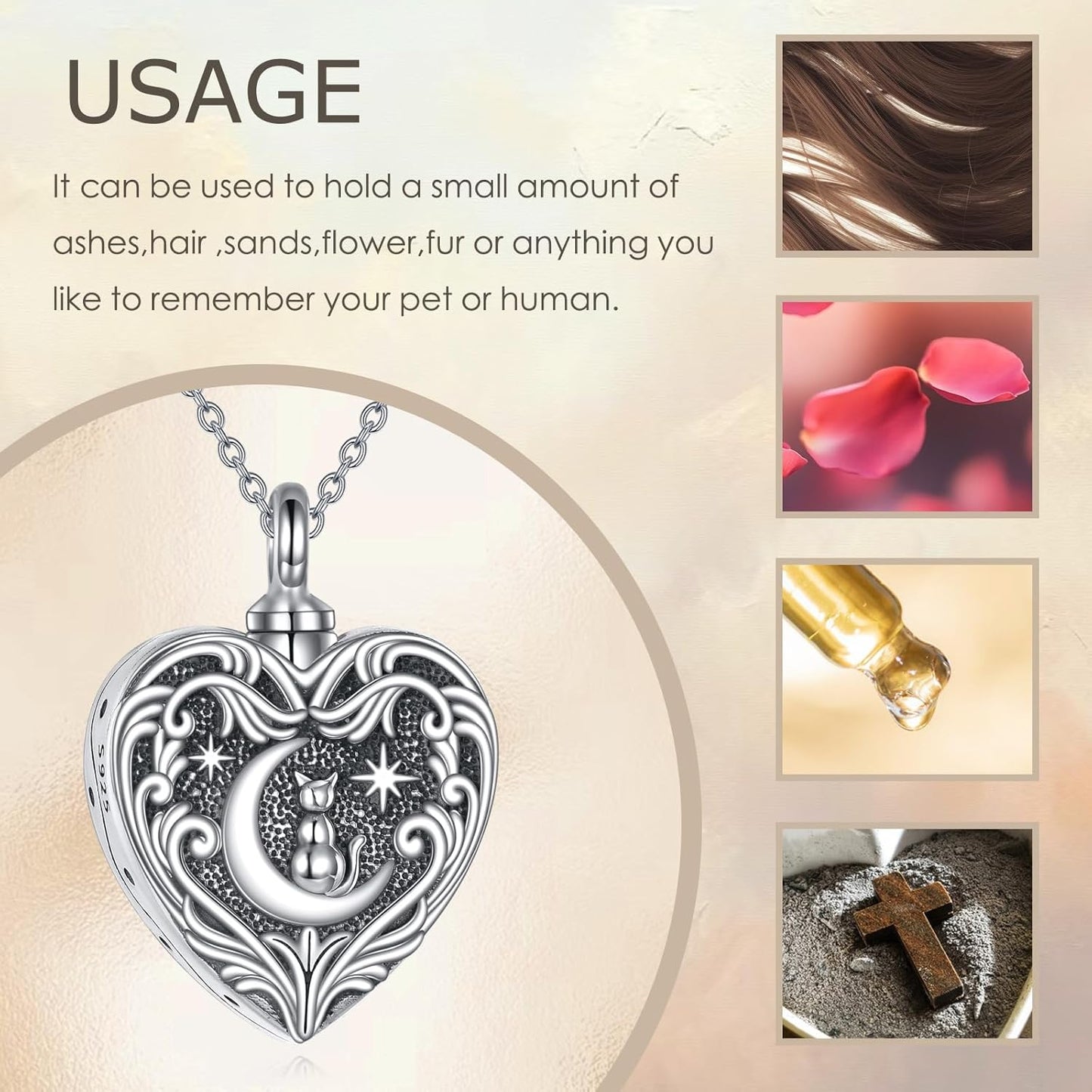 Urn Necklace for Ashes 925 Sterling Silver Cat/Fox/Dog/Opal/Guitar Pet Cremation Memorial Keepsake Jewelry for Ashes for Women