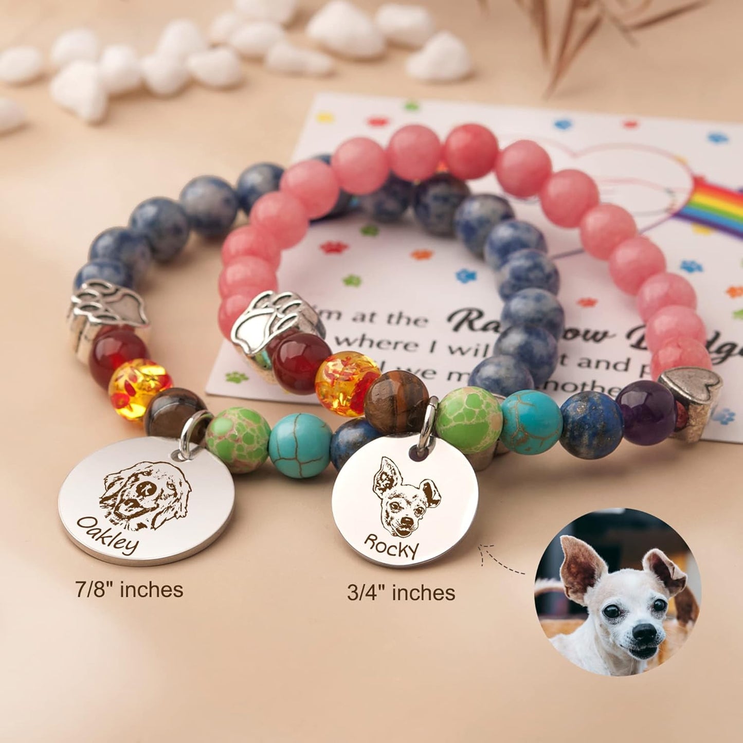 Anavia Pet Portrait Rainbow Bridge Pet Memorial Bracelet for Beloved Dog Cat, Pawprint on My Heart Personalized Handmade Bracelet Keepsake