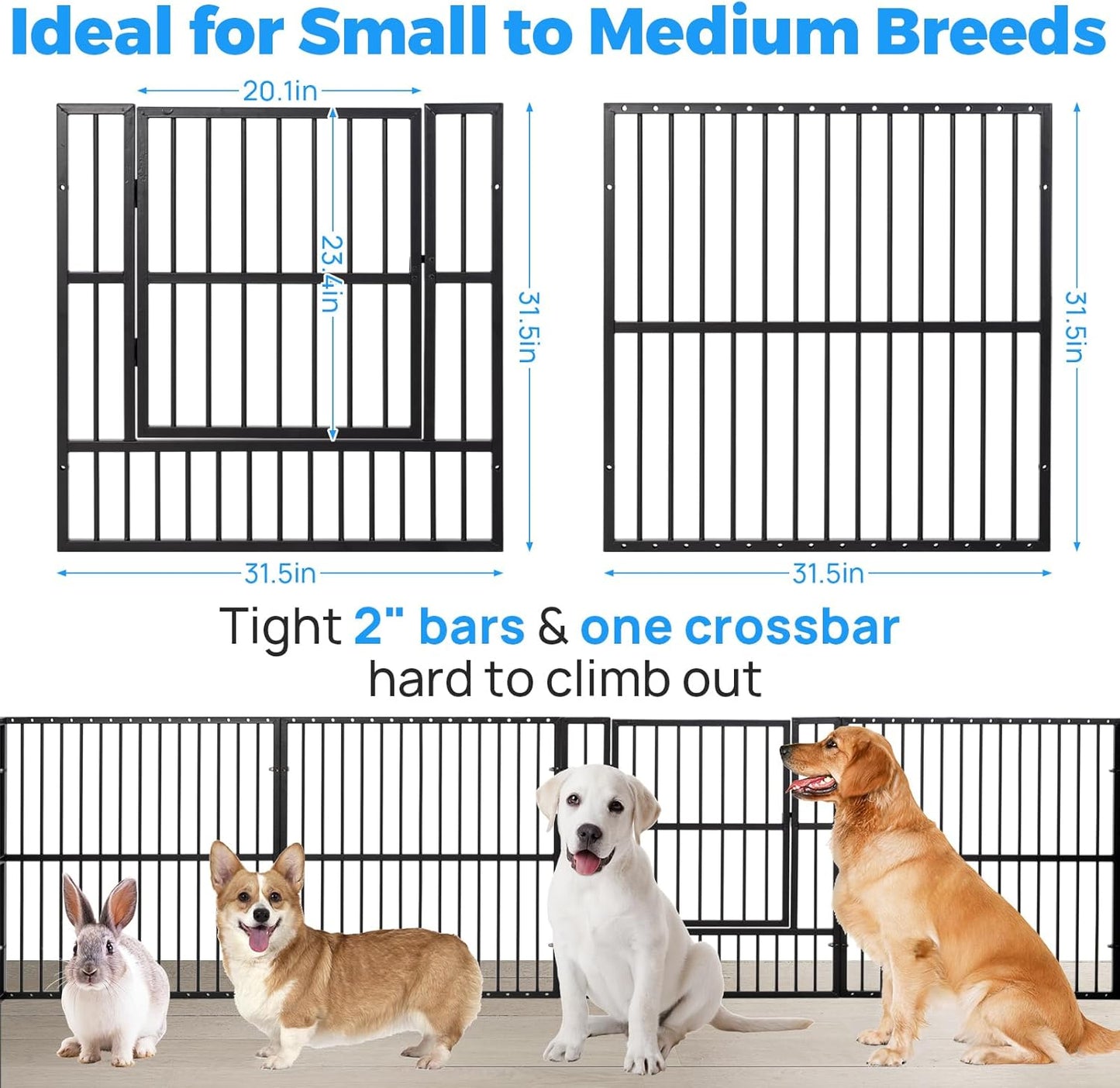 Dog Playpen - 32" Height Dog Pen, Heavy Duty Puppy Pen with Door, Safe & Sturdy, Easy Assemble for Indoor/Outdoor Pet Playpen (12 Panels with Door, Black)