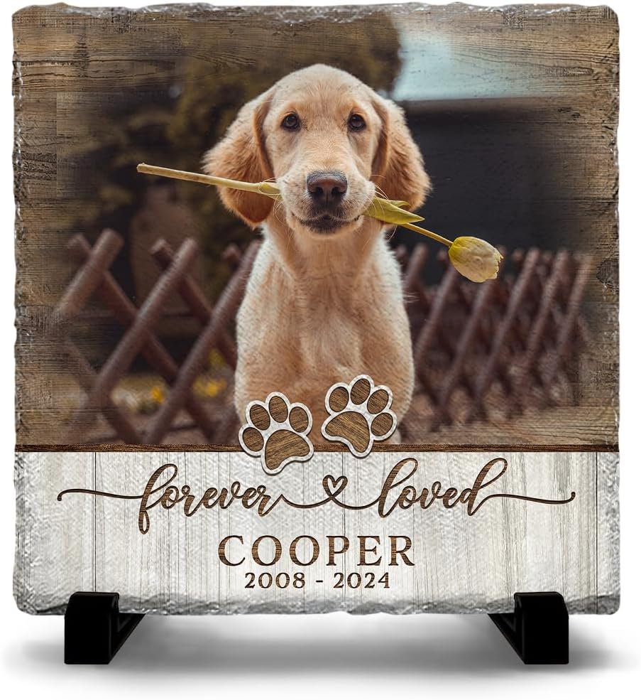 Personalized Pet Memorial Stones for Dogs - Bereavement Stepping Stone Gifts for Loss of Pet - Custom Square Headstone - Forever Loved Dog Grave Marker