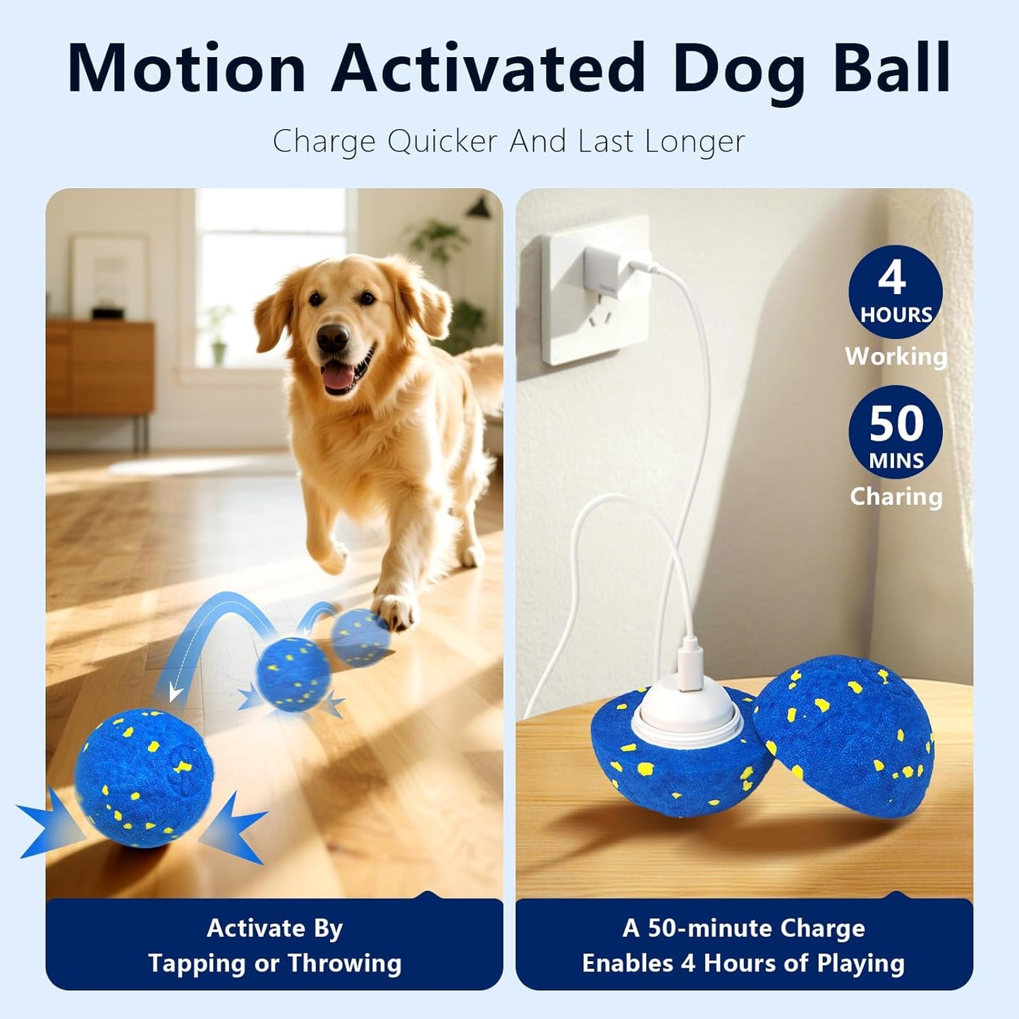 Interactive Dog Toy Ball, Smart Electric Ball - Automatic Bouncing Rolling Moving Jumping Vibrating - 3 Modes Water Resistant Balls for Medium Large Dogs - Chase Pet Toys to Keep Them Busy