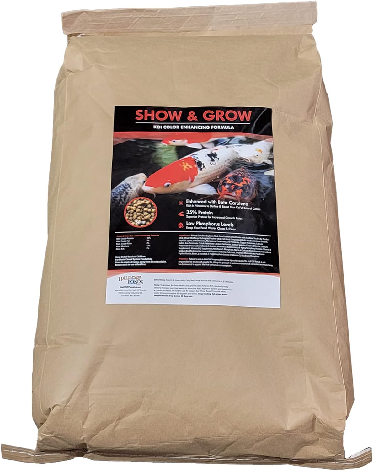 HALF OFF PONDS Show and Grow Koi and Goldfish Color Enhancing and Protein Food 20 lb Bag - KOISG-020
