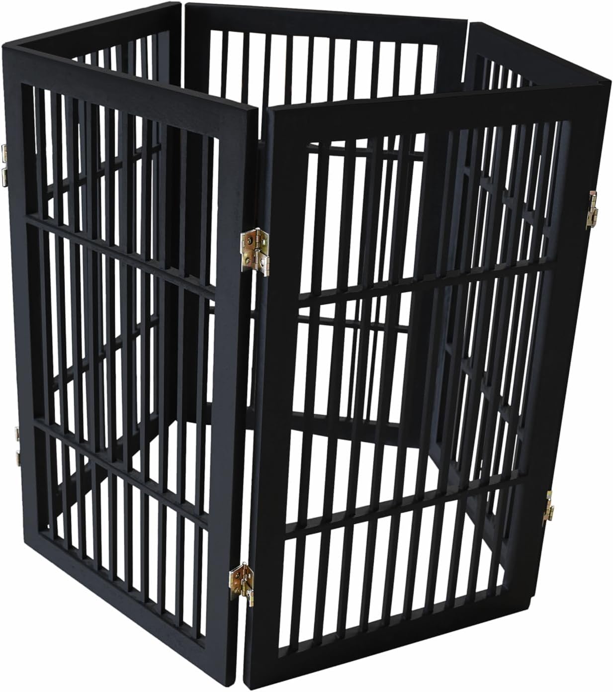 Pet Dog Gate Strong and Durable Freestanding Folding Acacia Hardwood Portable Wooden Fence Indoors or Outdoors by Urnporium (Black Pet Gate, 5 Panel 30" Tall)