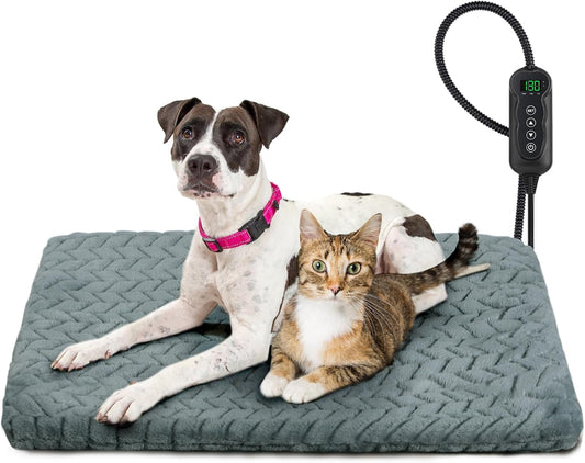 GASUR Heated Dog Bed, Waterproof Cat Heating Pad with Timer Temperature Adjustable, Indoor Heated Electric Pet Bed for Cats Dogs, Auto Power-Off, Anti-bite Pet Heated Pad, 28''x16'', Medium