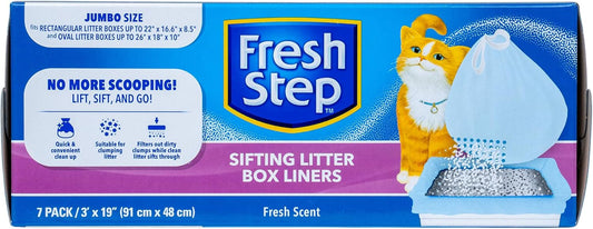 Fresh Step Drawstring Cat Litter Box Liners, Fresh Scent - Kitty Litter Bags for Rectangle or Oval Large Litterboxes, Size Jumbo, 36" x 19" - 7 Count