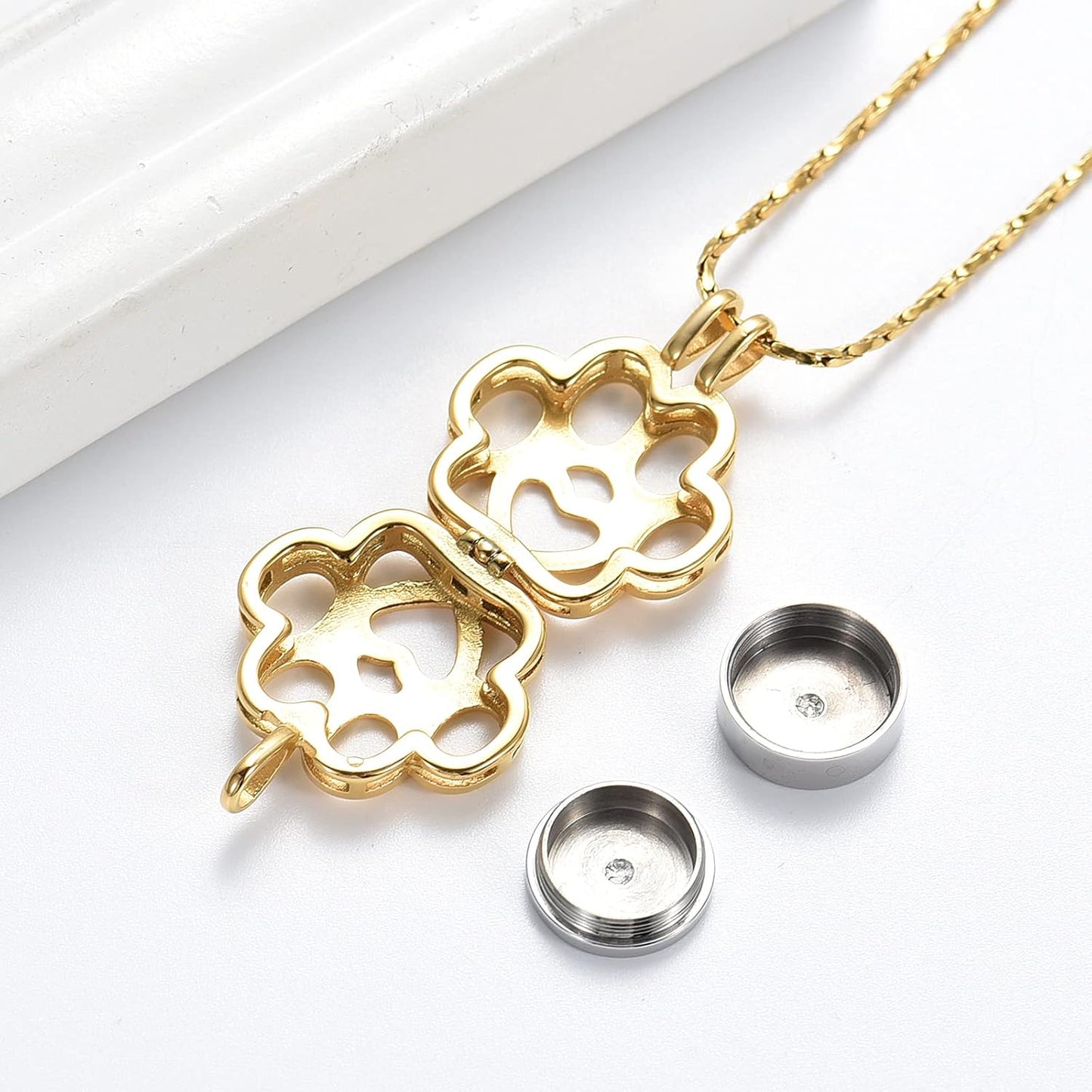 Imrsanl Pet Ashes Necklace Cremation Jewelry for Cat Dog Ashes Pendant Paw Print Urn Necklace for Women Men Keepsake Jewelry for Memorial Locket