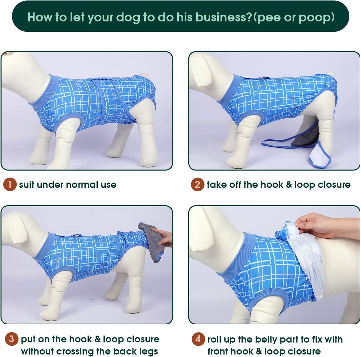 Kuoser Dog Recovery Suit for Female Male Dogs, Post-Surgery Bodysuit for Spay Neuter, Dog Onesie After Surgery, Anti-Licking Pet Surgical Recovery Suit, Blue M