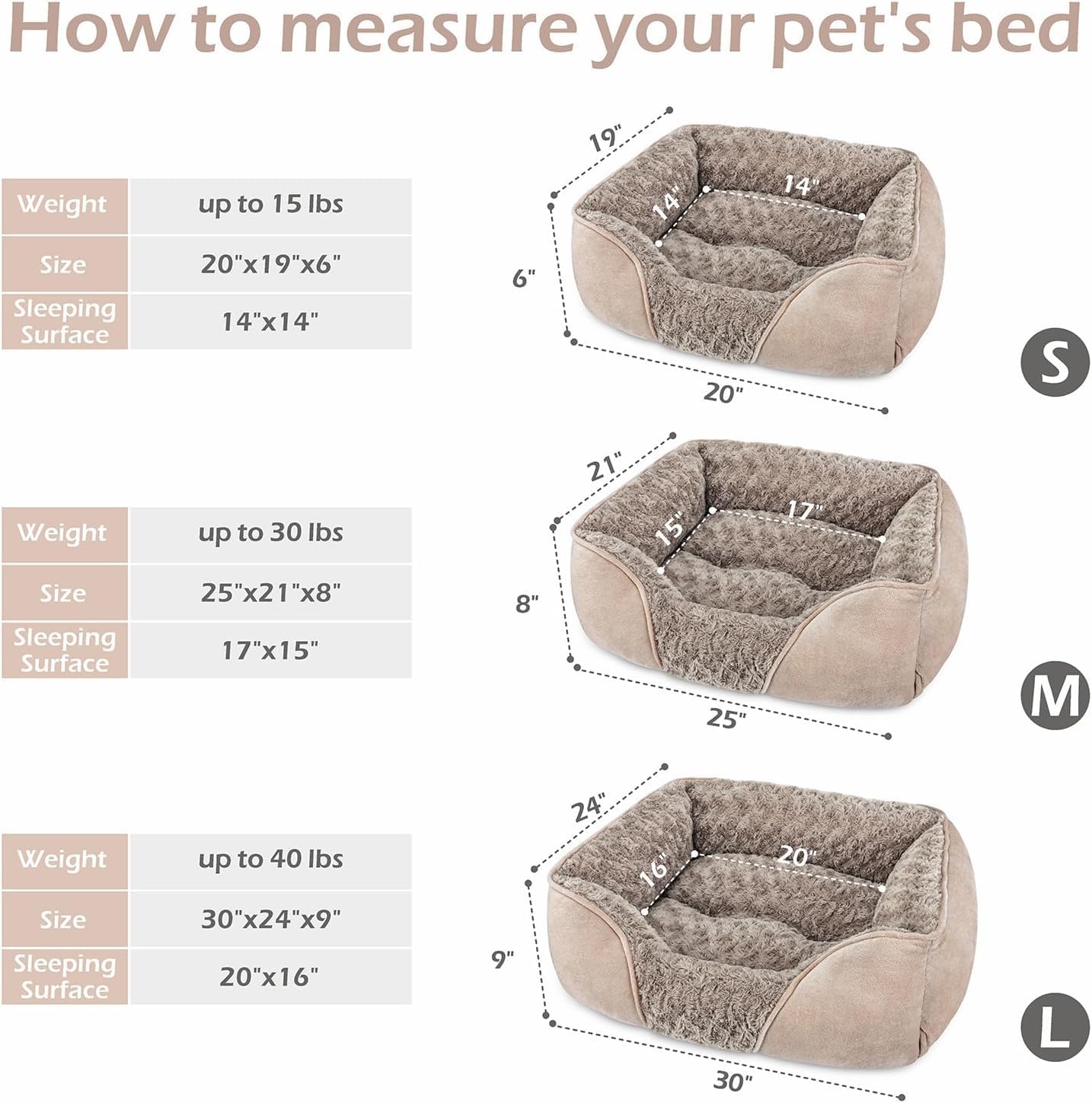 INVENHO Large Rectangle Orthopedic Dog Bed for Medium Small Dogs, Washable Soft Calming Puppy Sleeping Cuddler With Anti-Slip Bottom L(30"x24"x9")