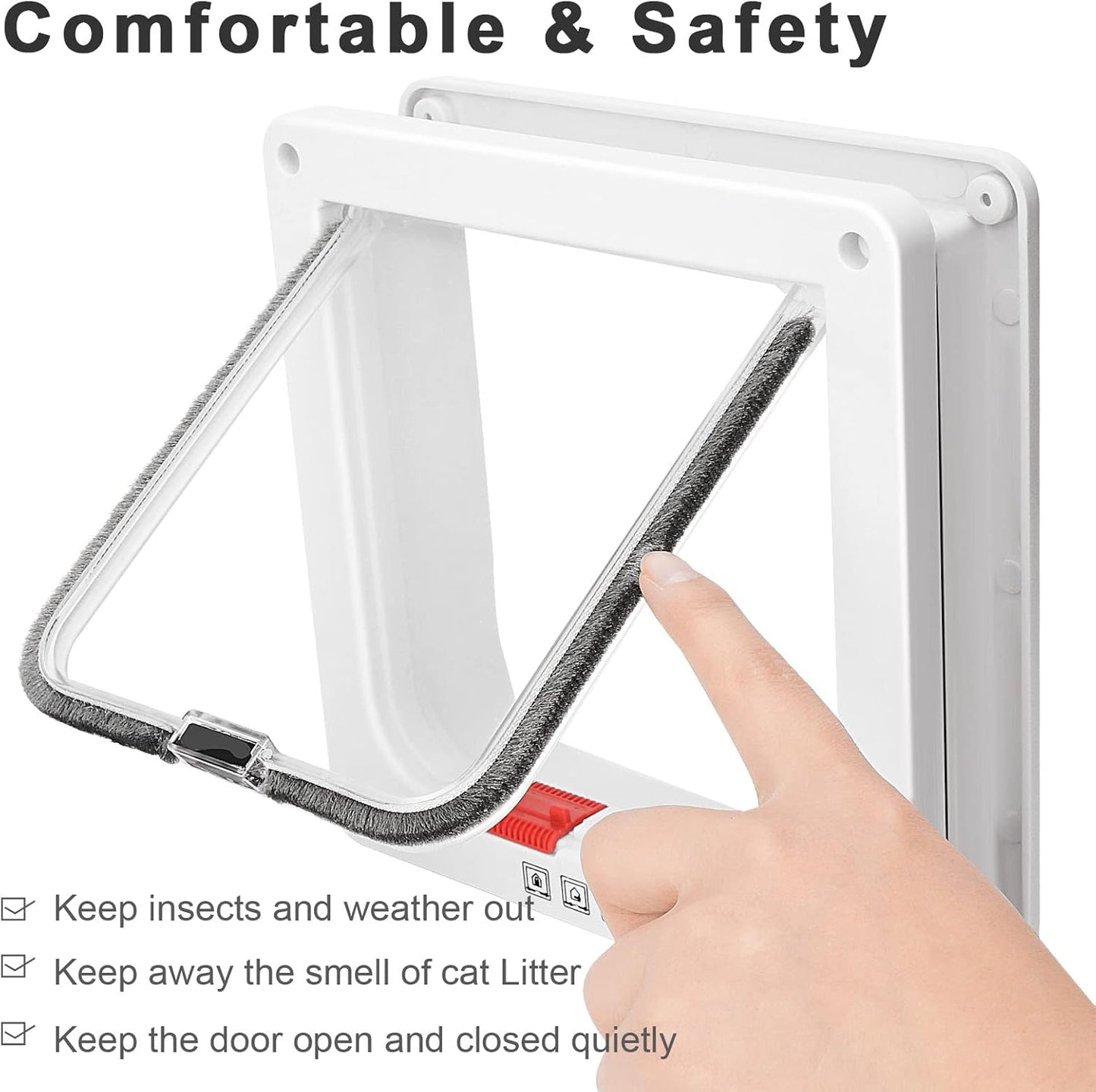 Cat Door, Safety Pet Door with 4 Way Lock, Weatherproof & Easy Installation Cat Flap Door for Interior Exterior Door, Window, Wall(X-Large, 7.87in x 8.66in Flap)