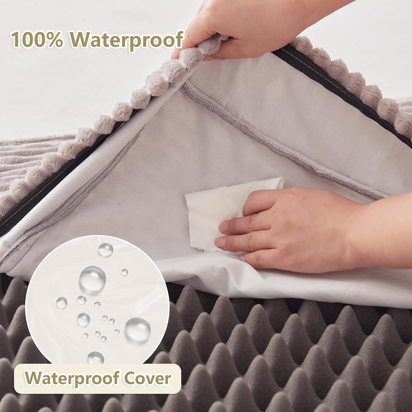 Orthopedic Dog Beds for Small Dogs - Soft Plush Washable with Egg Crate Foam, Waterproof & Removable Cover, Anti-Slip Bottom, Comfy Striped Crate Bed, 30x20 Inch, Gray