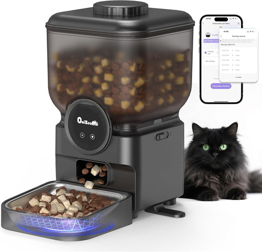 Automatic 6L Cat and Dog Feeder - Pet Feeder with WiFi and Smart Control via App - for Cats and Small Dogs, Auto Timed Food, Stainless Steel Bowl, Dual Powered, 12-Day Battery Life After Power Off
