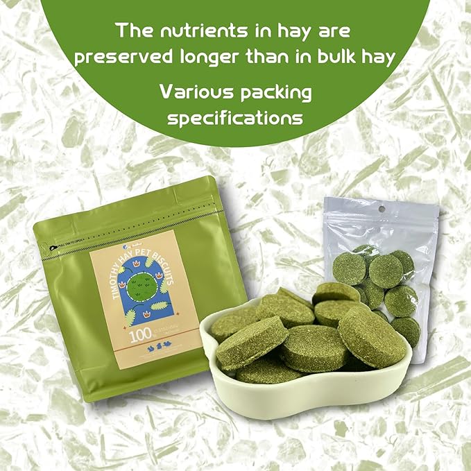 Timothy Grass Dental Chews Hard Round Hay Biscuits for Small Pets Rabbit Hamsters Guinea Pig Chinchilla Feed (7 Packs per Bag)