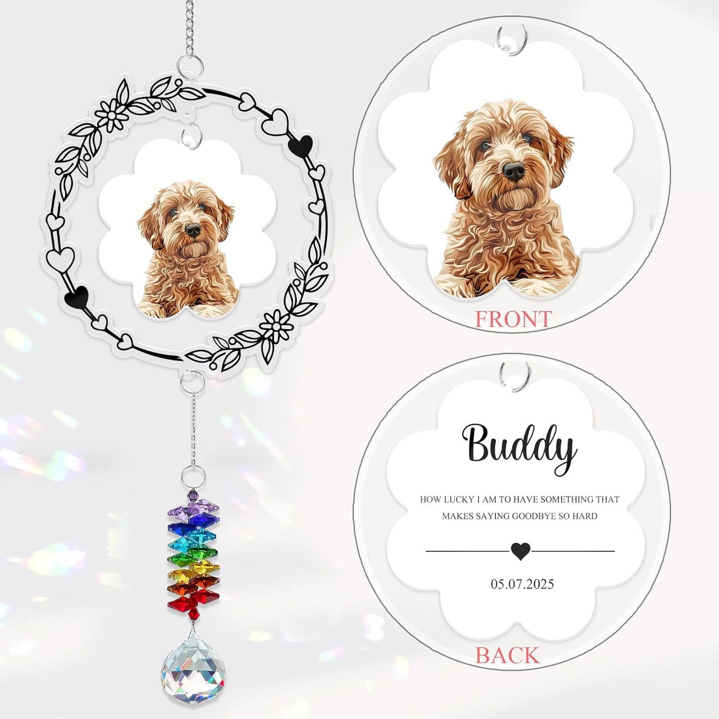 Personalized Dog Memorial Ornament Loss of Pet - Christmas, Birthday, Remembrance Gift for Pet Lovers from Family - Custom Photo, Date - Dog Suncatcher Keepsake Decoration