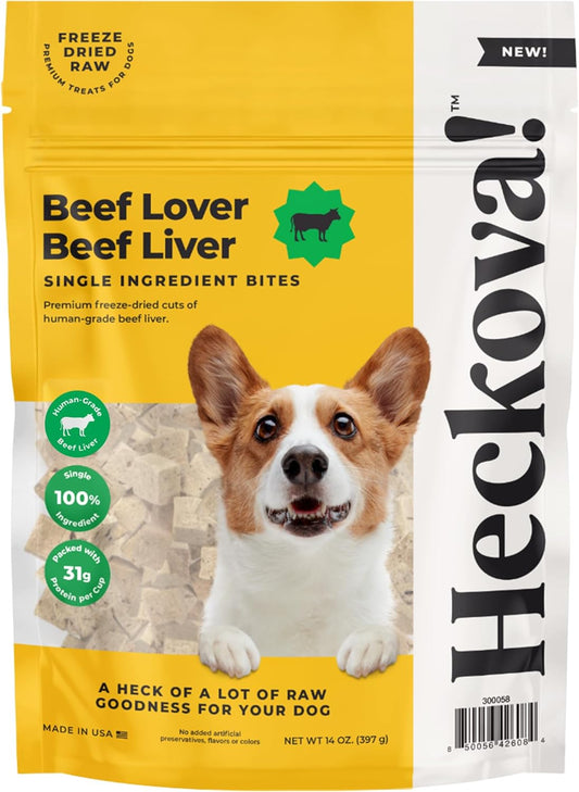 Beef Lover - Freeze Dried Beef Liver Dog Treats - Single Ingredient Human Grade Raw Beef Liver Bites for Training, Meal Topper, No Additives, High Protein, 31g Per Cup, 14oz Bag