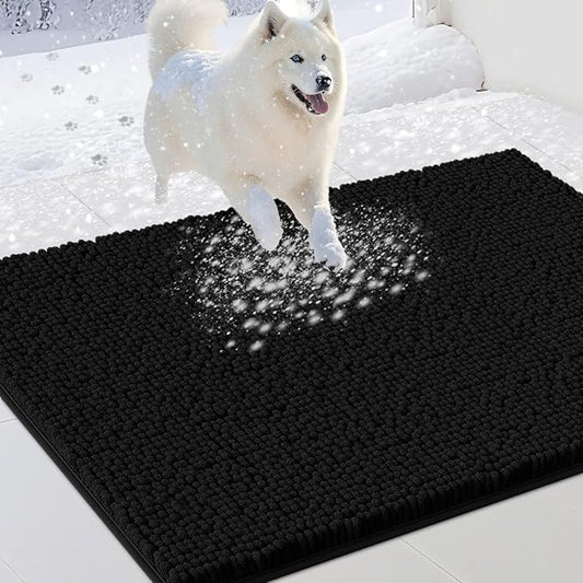 IM HOME Dog Door Mats for Muddy Paws, Chenille Absorbent Door Mats, Non Slip Heavy Mud Mat for Dogs, Soft Indoor Door Mat for Entryway, Mud Paws, Inside Floor,30" X 20", Black