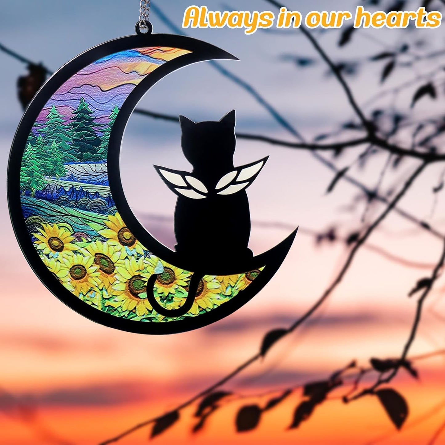 Pet Memorial Suncatcher, Loss of Cat & Dog Sympathy Gifts, Hanging Stained Acrylic Light Catcher, Cat & Dog Memorial Ornament for Pet Lovers, Angel Pattern