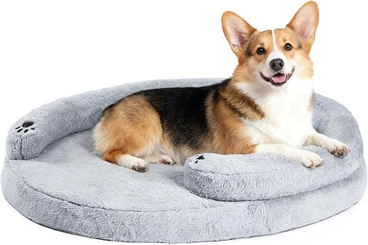 BurgeonNest Orthopedic Dog Bed for Large Dogs, Waterproof Soft Medium Pet Couch Bolster Bed with Pillow, Removable Washable Cover, Non-Slip Bottom, Egg-Crate Foam, Grey