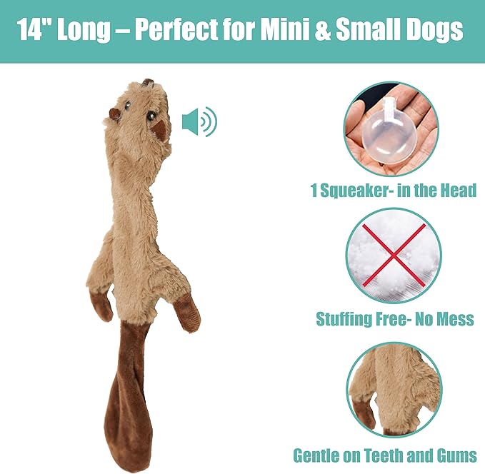 SPOT Skinneeez Beaver Dog Toy – 14" Stuffing-Free Plush Squeaky Dog Toy, Durable Interactive Toy for Small & Medium Dogs, Light to Moderate Chewers, Mess-Free Play