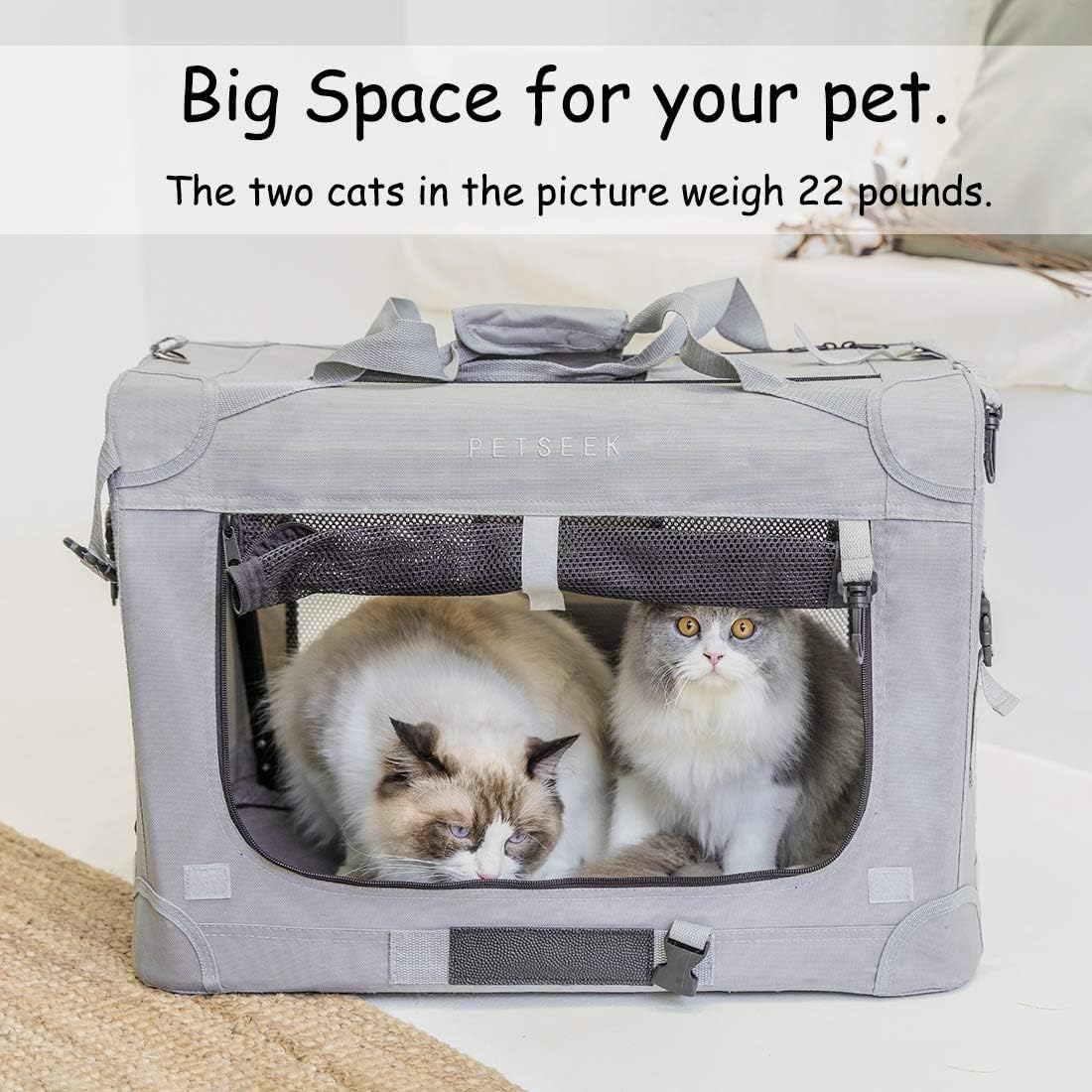 Extra Large Cat Carrier Soft Sided with Wheels Folding Small Medium Dog Pet Carrier 24"x16.5"x16" Travel Collapsible Ventilated Comfortable Design Portable Vehicle (with Litter Box)