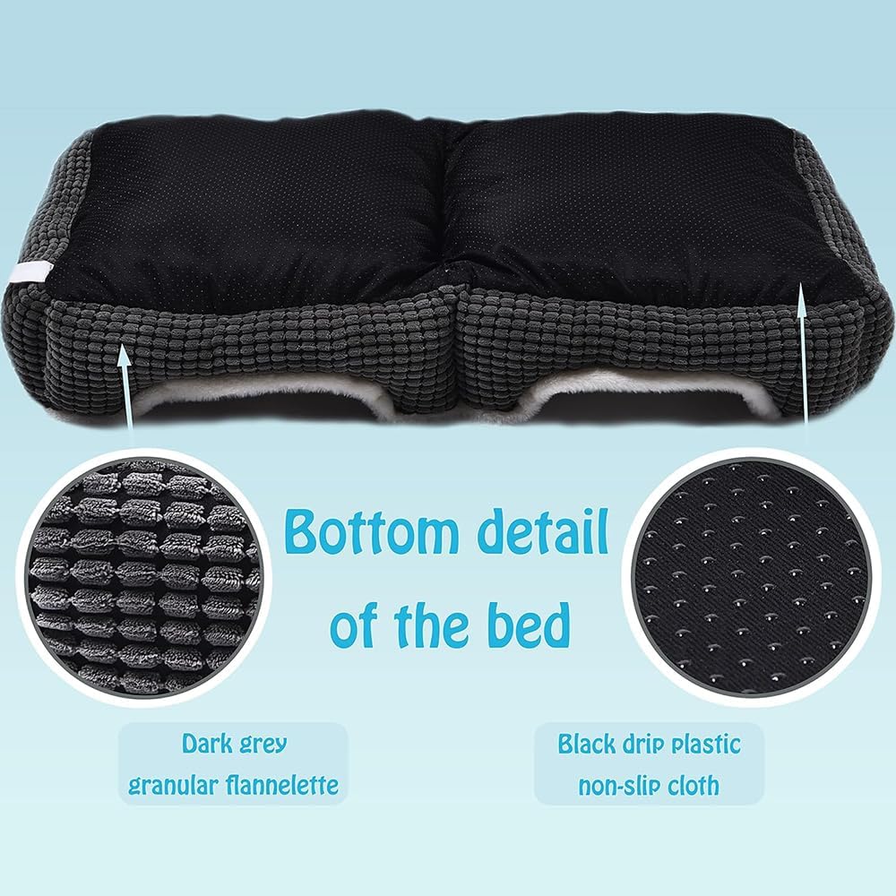 Dog Beds for Two Small Dogs, Double Cat Beds for Indoor Cats, Super Soft Washable Cat Bed with Anti-Slip & Water-Resistant Bottom, Luxury Durable Kitten Bed Puppy Bed, Rectangle Grey Animal Pet Beds