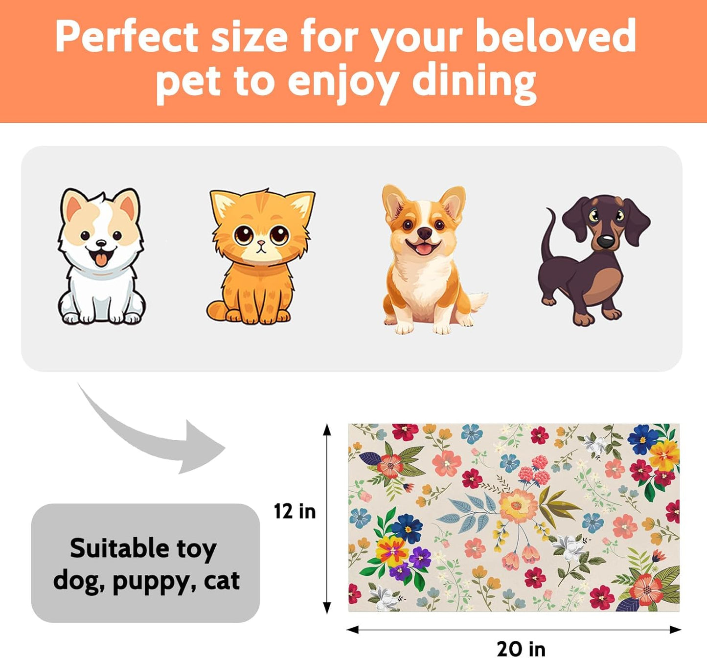 Pet Dog Cat Food Mat, Flower Leaf Pet Feeding Pad, 12 * 20 Inch Absorbent Dog Food Mat, Cat Dish Mat for Food and Water, Suitable for Dog Cat or Other Pets