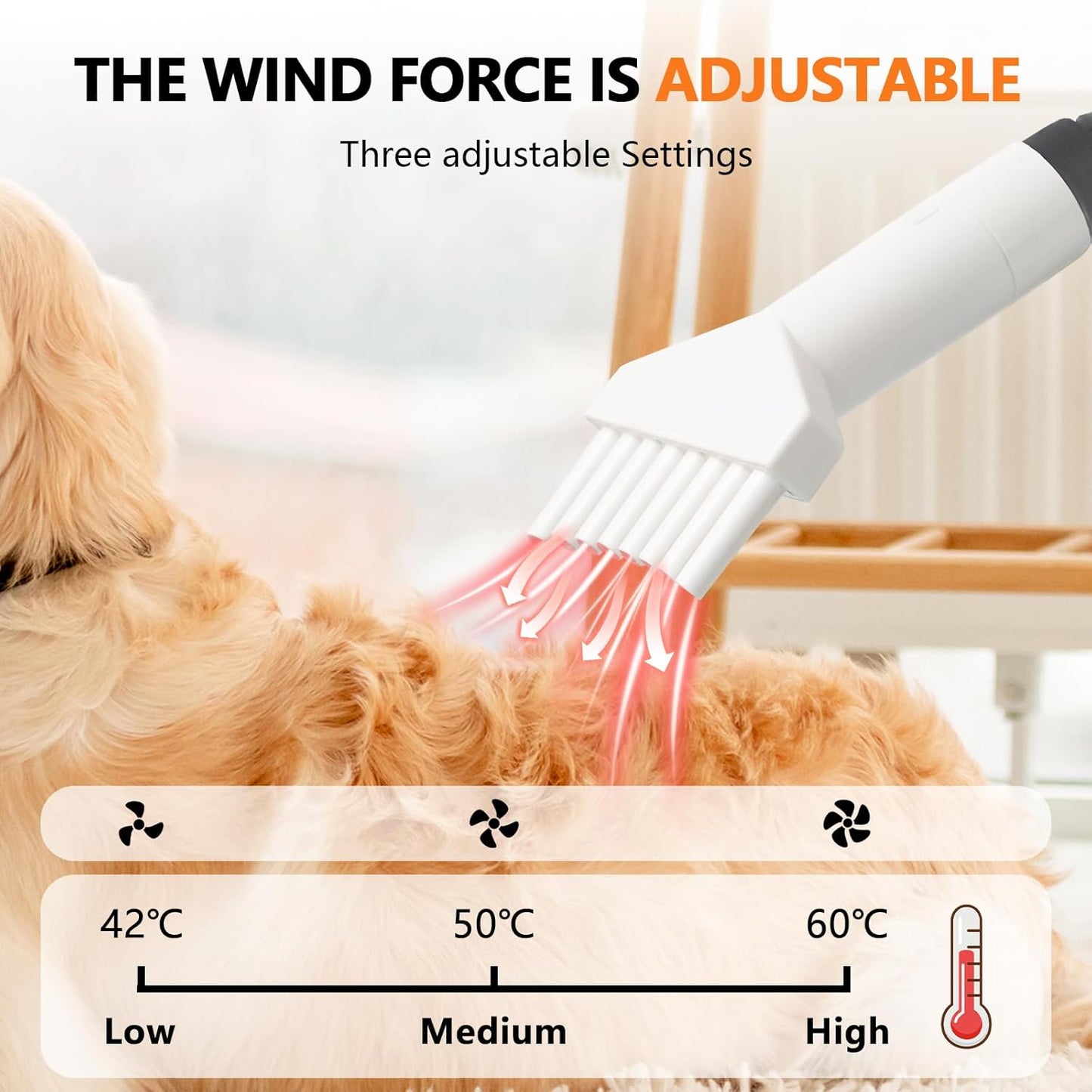 Dog Grooming Vacuum and Dryer,2.2L Pet Grooming Vacuum Kit for Dogs with 8 Tools, Low Noise Adjustable Speed and Temperature Control Blower