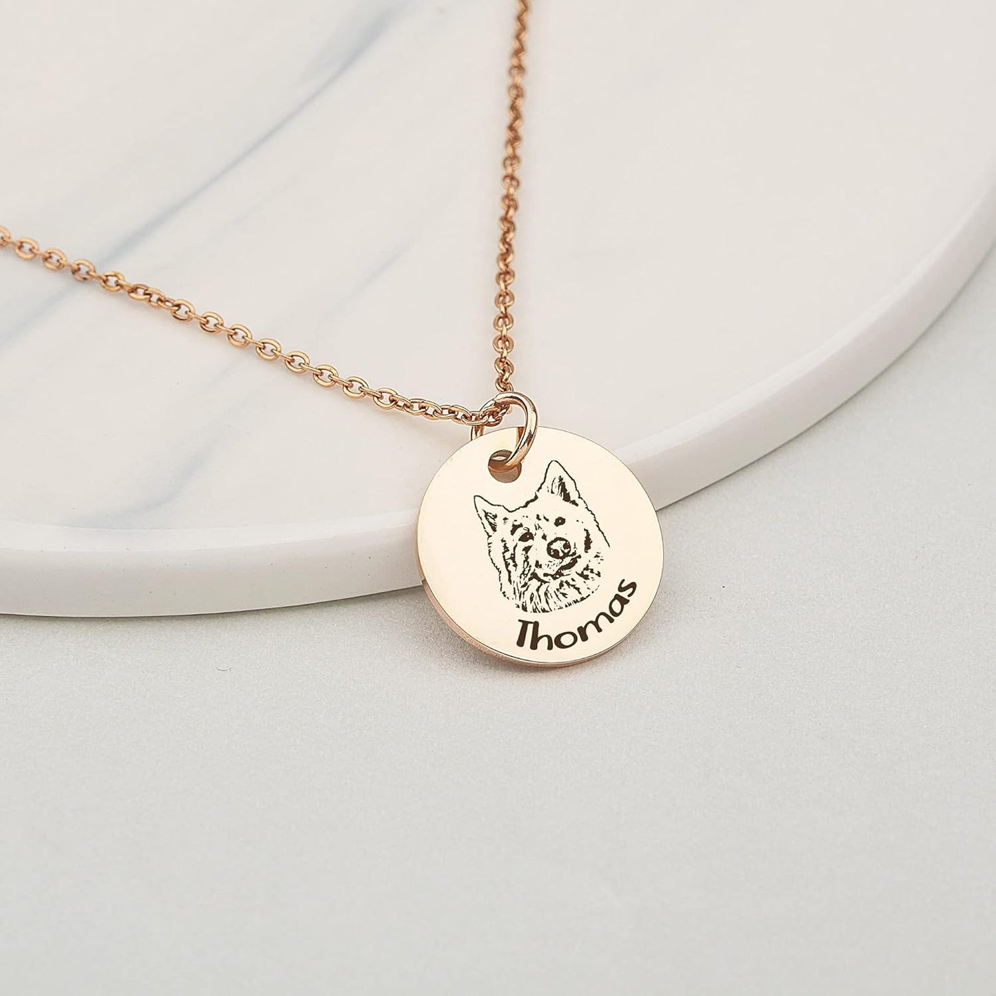 Anavia Personalized Pet Portrait Necklace, Handmade Memorial Jewelry Gift, Custom Round Disc Photo Engraved Necklace for Animal Lovers, Dog Mom, Dog Dad