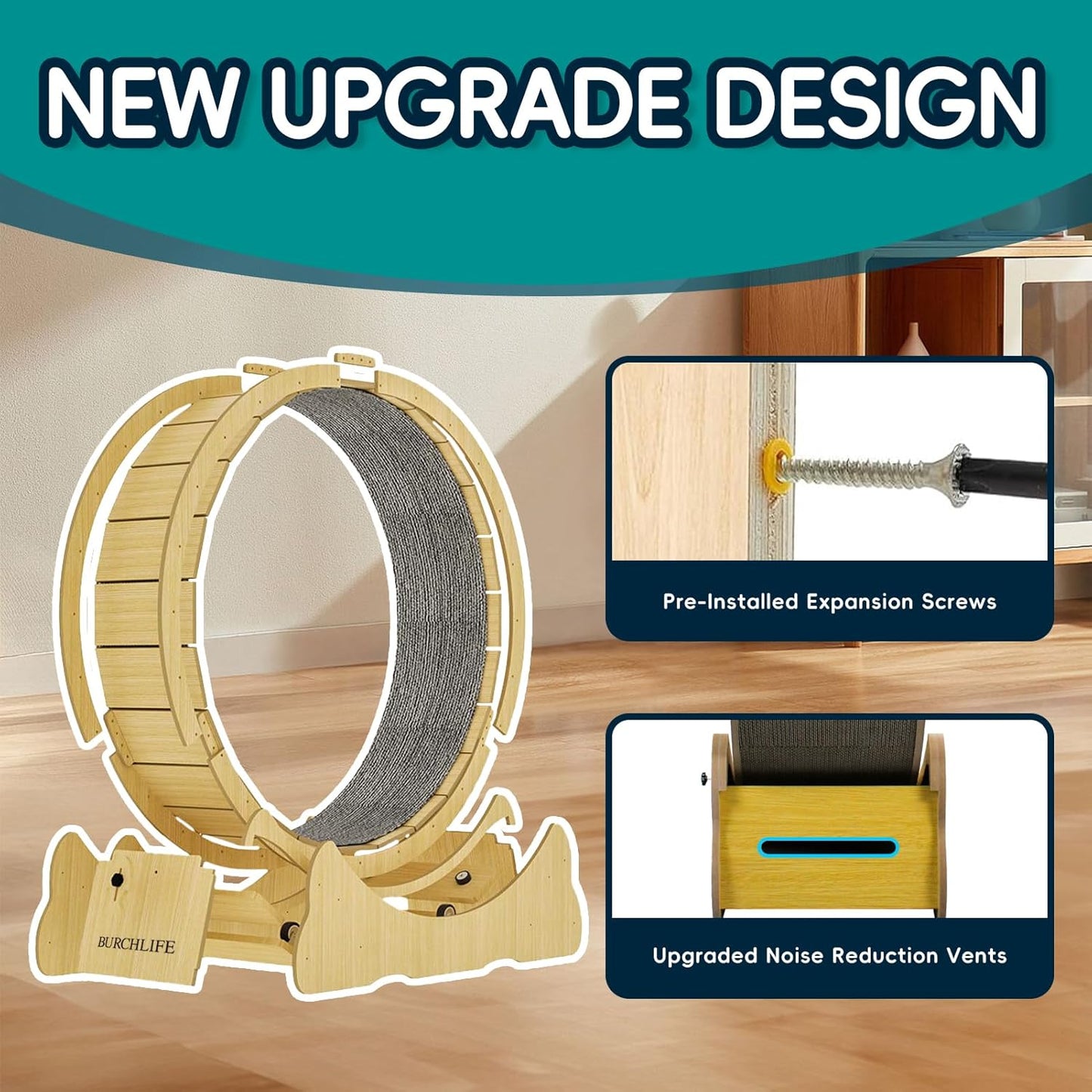 Cat Exercise Wheel 45 Inch Cat Treadmill for Indoor Cats, Running Wheel with Detachable Carpeted Runway, Cats Running Wheel Carpet Suitable for Most Pets Weight Loss and Health (Wood, L)