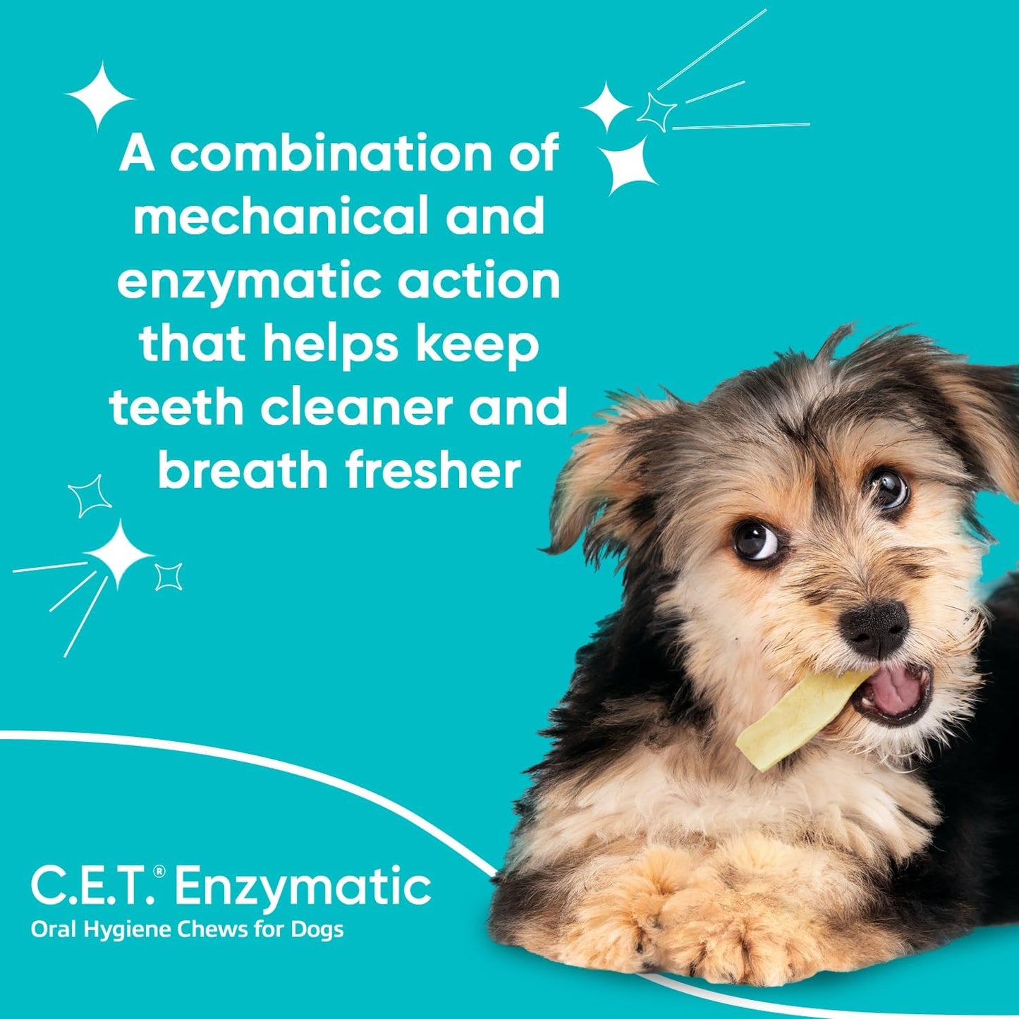 C.E.T. Enzymatic Oral Hygiene Chews for Dogs - Plaque & Tartar Control - Single Layer Beefhide with Exclusive Dual-Enzyme System & Tasty Chicken Flavor - Easy to Give Dog Dental Chew