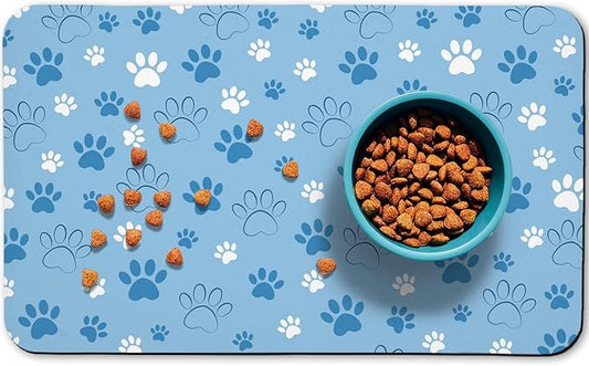 Dog Food Mat, Absorbent Water Bowl Mats Cat Pet Feeding Placemats Blue 17 * 30 inch