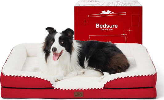 Bedsure Orthopedic Dog Beds Large Sized Dog - Washable Large Dog Cat Bed Waterproof, Comfort Dogs Couch Sofa with Washable Removable Cover, Pet Bed with Nonskid Bottom, Red, 35"