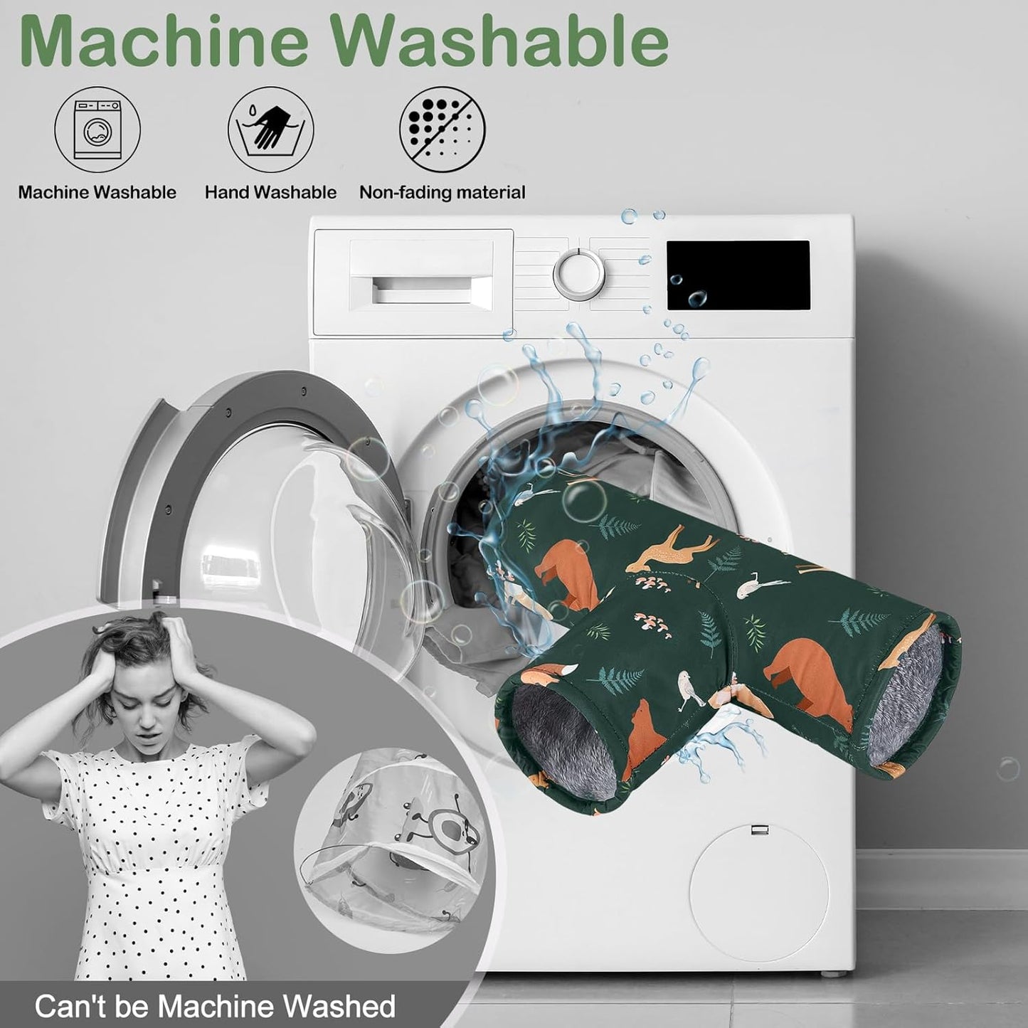 Glittme Guinea Pig Tunnel Washable Guinea Pigs Hideout Portable Rabbit Tunnels Soft Ferret Tunnel for Playing Resting Guinea Pig Accessories for Hedgehogs, Hamster, Dark Green Animals