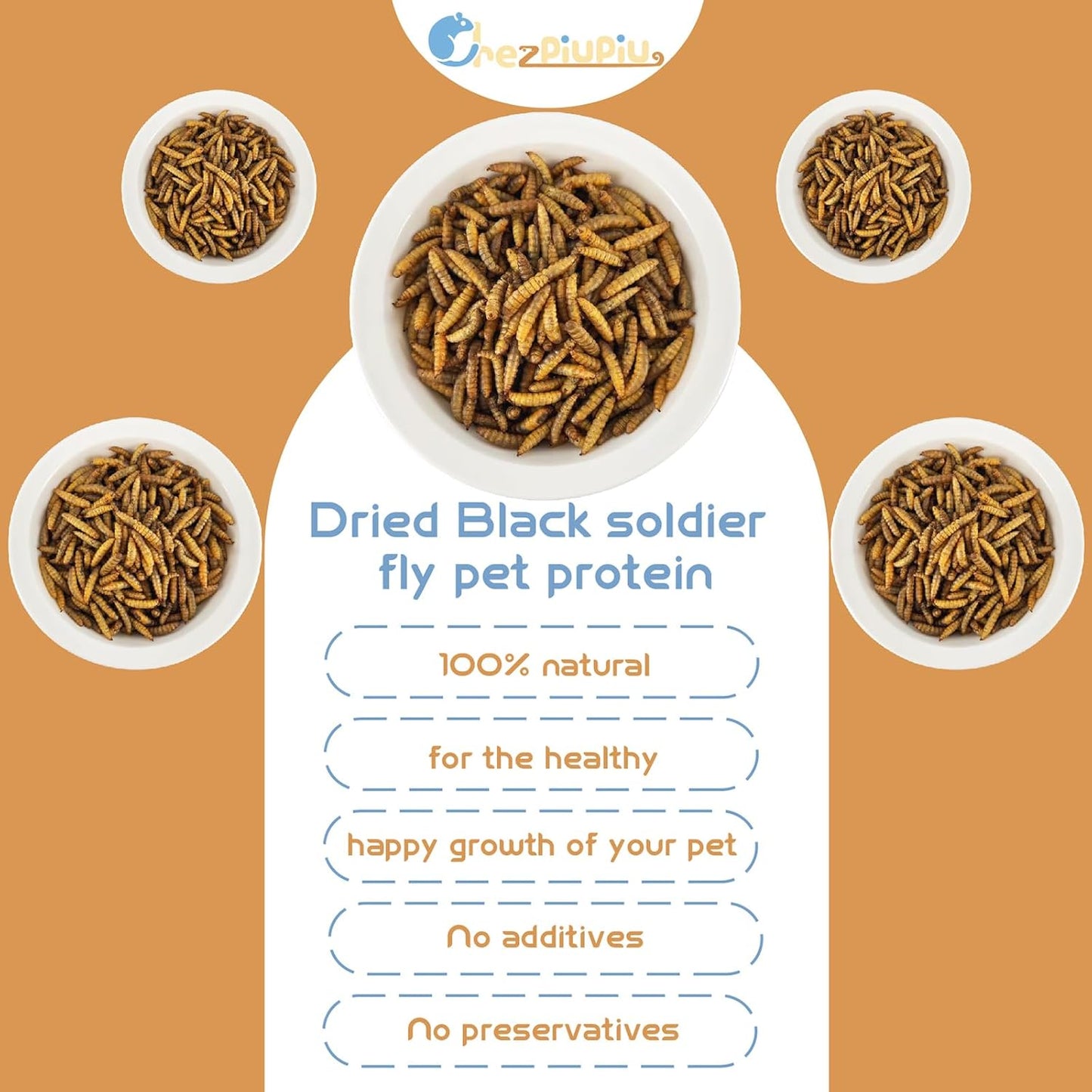 Dried Black Soldier Fly Larvae BSFL High-Protein Natural Pet Food for Lizards, Hamsters, Chickens & Ducks Pet Snack (1LB)