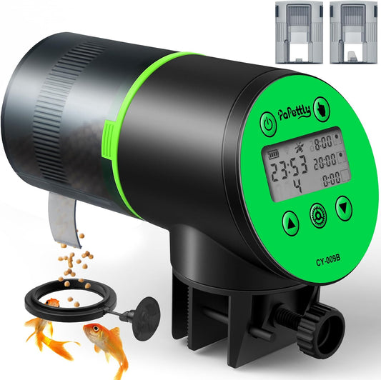 Automatic Fish Feeder for Aquarium, Auto Fish Food Dispenser with Timer and Feeding Ring, Moisture-Proof, Smart Fish Tank Vacation Feeder with 2 AAA Batteries