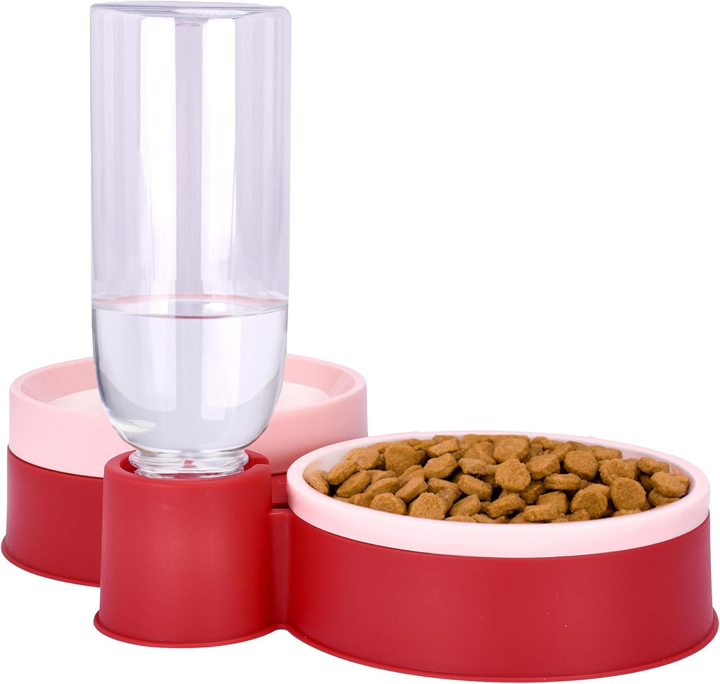Noa Store Pet Food and Water Dispenser - 2 Removable Bowls - Gravity-Fed Drinking System for Cats and Dogs - 12x7x8 inches - Easy-to-Clean Feeder - Continuous Water Flow - Cat Feeding Station - Pink
