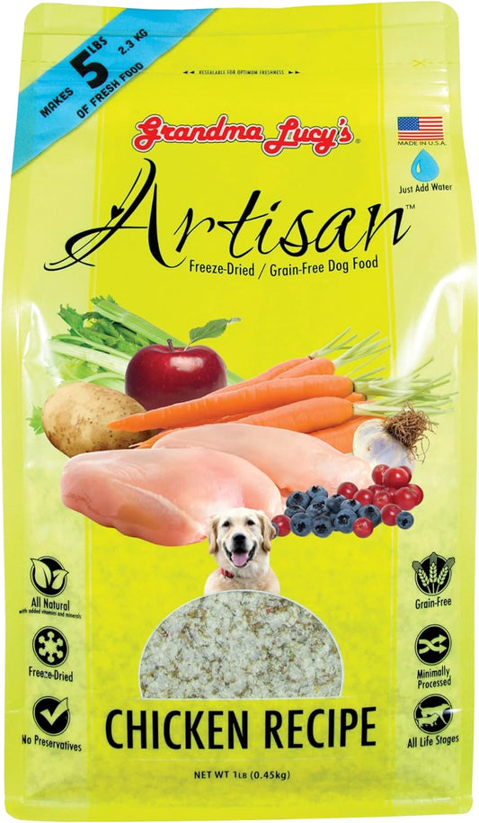 Grandma Lucy's Artisan Dog Food, Grain Free and Freeze-Dried - Artisan Chicken, 1Lb Bag